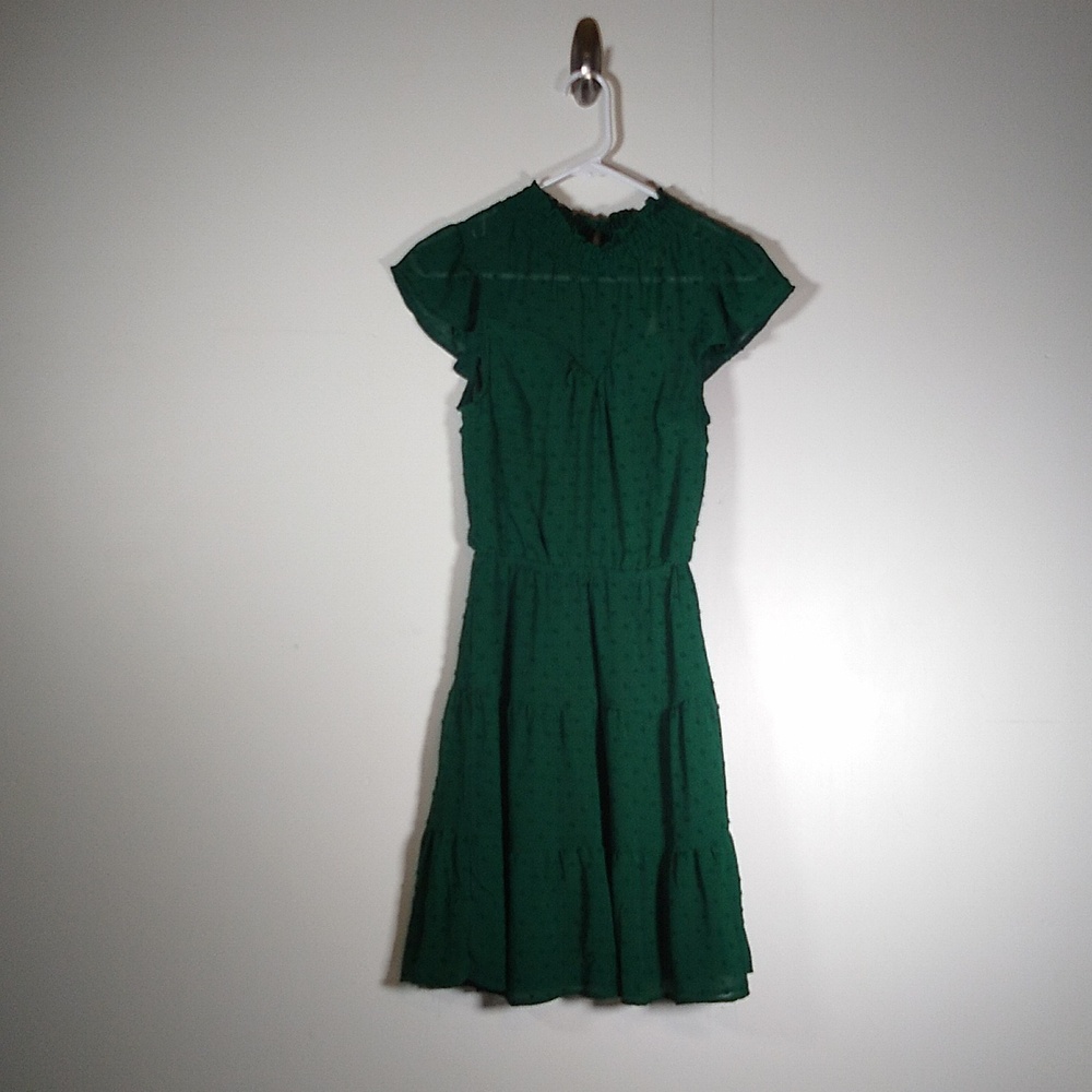 NWT Monteau emerald green swiss dot‎ ruffle dress S